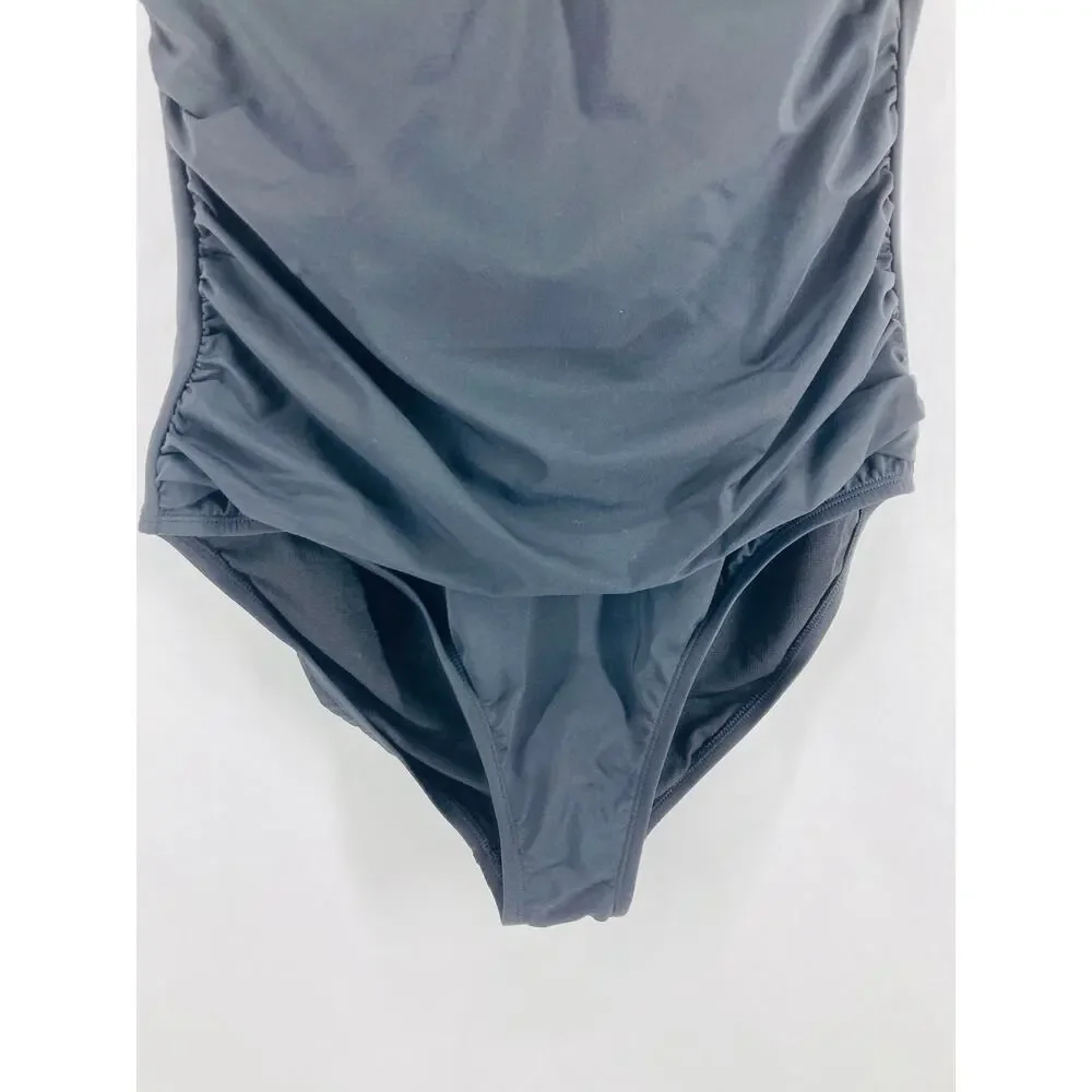 NWOT Unbranded Black Ruched One-Piece Halter Swim Bathing Suit Women's